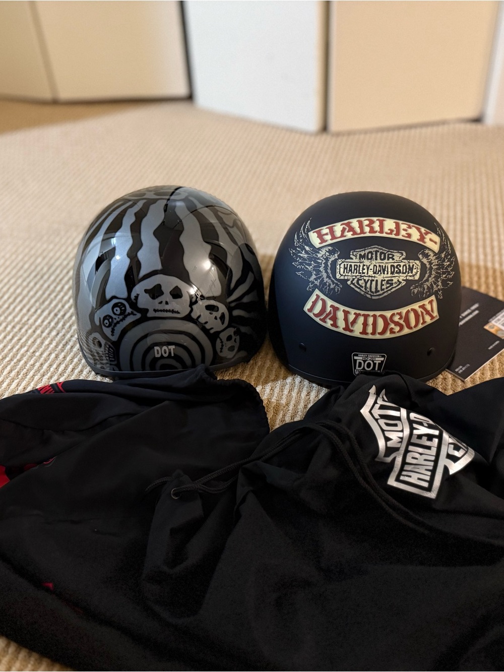 2 Harley-Davidson Helmets. One Brand New. One Barely Worn